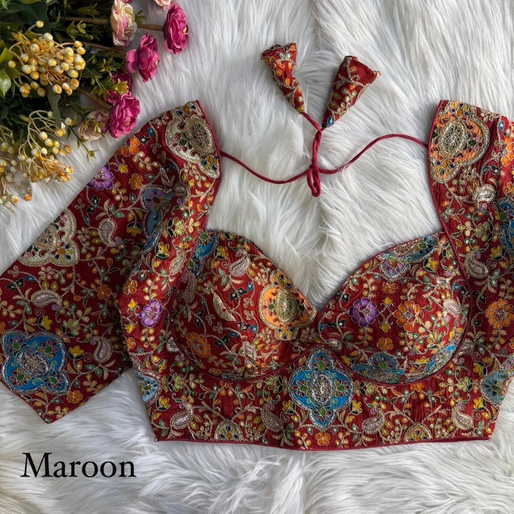 Floral Maroon Saree blouse
